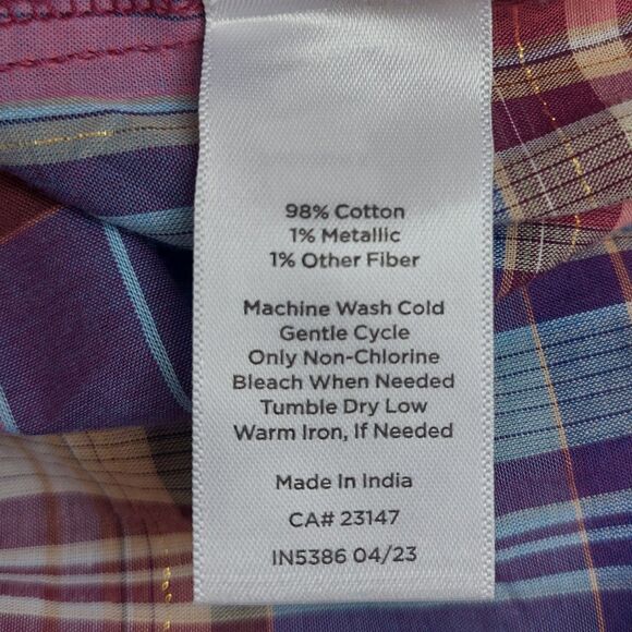 Talbots Fabulous Plaid Cotton Button Front Shirt Women's XL Metallic Threading - Picture 7 of 9